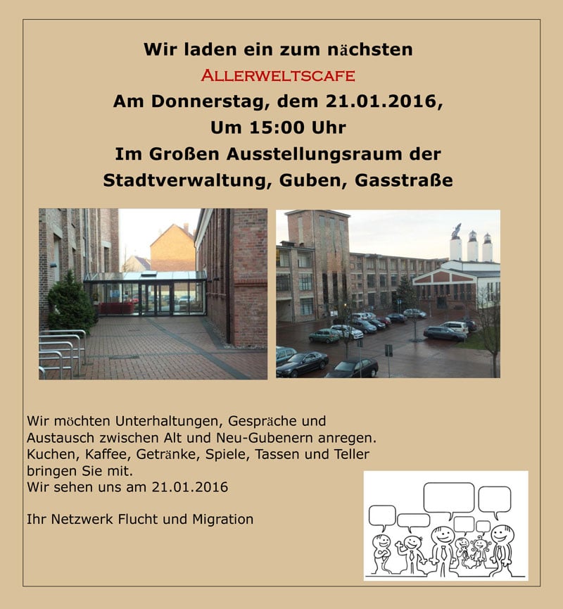 Foto: Netzwerk Flucht und Migration Allerwelts Cafe 21012016 Guben F Netzwerk Flucht und Migration