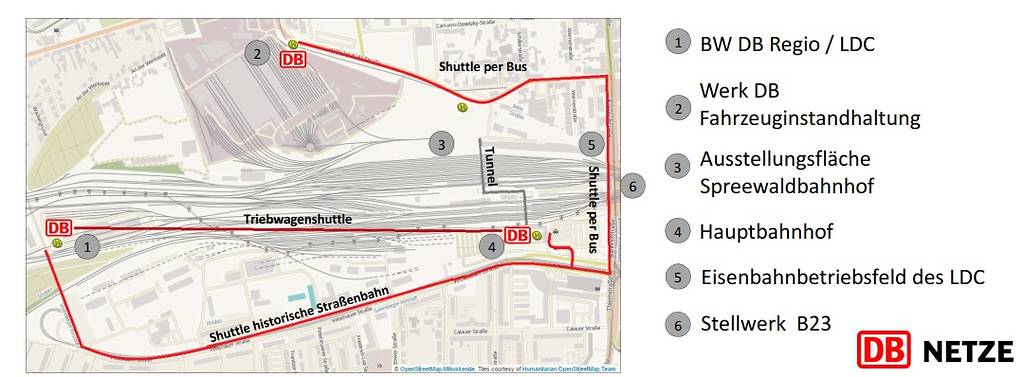 Übersicht der Veranstaltungsorte zum Bahnhofsfest in Cottbus
