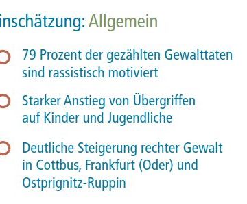 Einschätzung der rechten Gewalt in Brandenburg 2016; Quelle: Opferperspektive e.V.