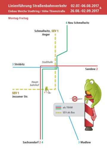 Linienführung während der Bauarbeiten Montag-Freitag