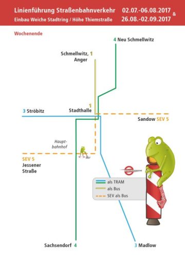 Linienführung während der Bauarbeiten Samstag - Sonntag