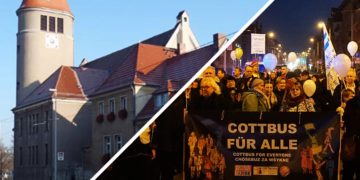 Lotherkirche_Cottbus bekennt Farbe im Jahr 2017