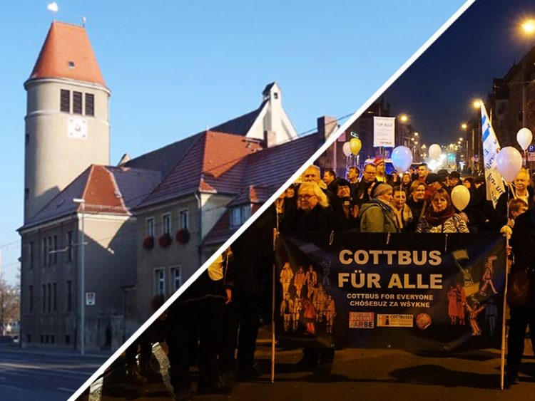 Lotherkirche_Cottbus bekennt Farbe im Jahr 2017