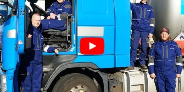 Vier TSS Azubis aus dem neuen Imagefilm der IHK Cottbus für Berufskraftfahrer