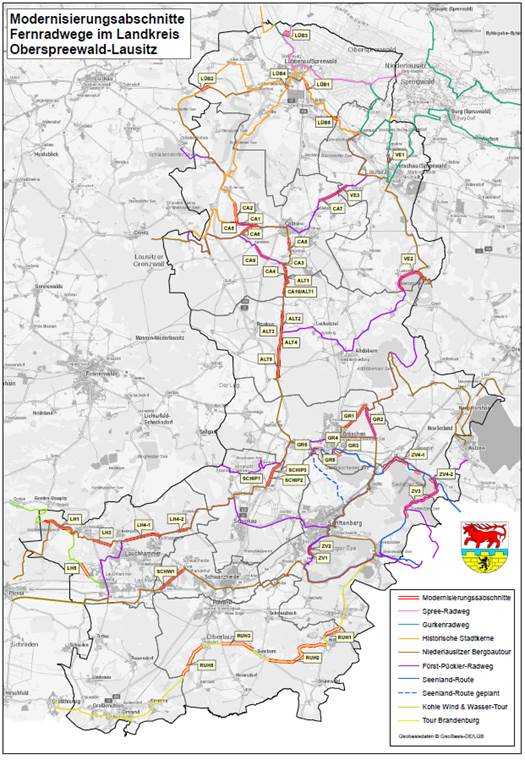 Geplante Abschnitte Fernradweg
