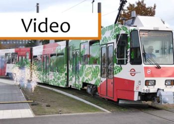 Erste Straßenbahn zur Eröffnung Verkehrknoten Cottbus Hauptbahnhof