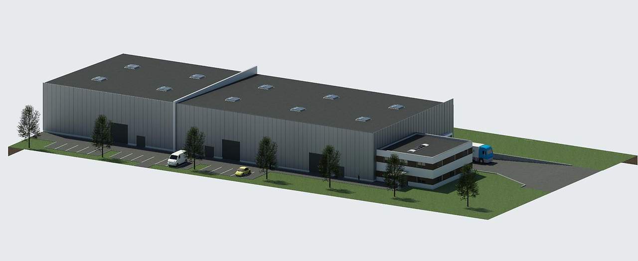 3D Ansicht des neuen Firmensitzes von DerKarton.net in Königsbrück; Grafik: DerKarton.net