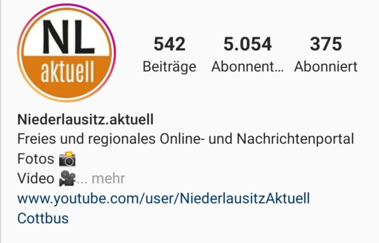 Instagram-Profil von Niederlausitz aktuell