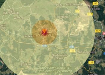 Simulation der Hiroshima-Atombombe über Cottbus