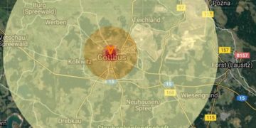 Simulation der Hiroshima-Atombombe über Cottbus