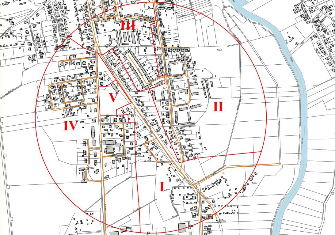 Sperrkreis aufgrund der gefundenen Fliegerbombe in Spremberg/Trattendorf; Quelle: Stadt Spremberg