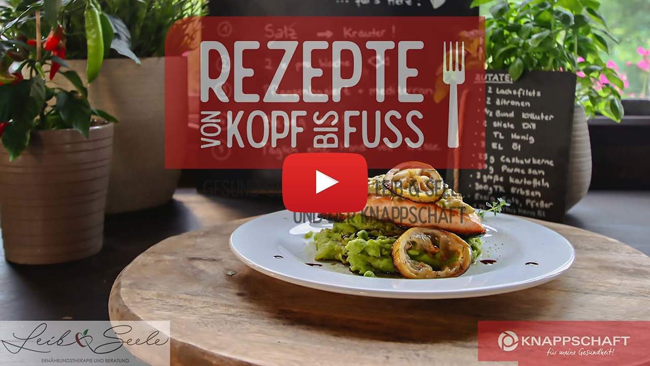 Gesund und lecker mit der Knappschaft: Lachs mit Pestohäubchen mit Zitronenvinagrette an Kartoffel-Erbsen-Stampf