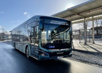 Foto: MAN Lion’s City 12 E (ein Elektrobus) wird vom 21. – 25.01.2022 testweise im Stadtverkehr Senftenberg eingesetzt.