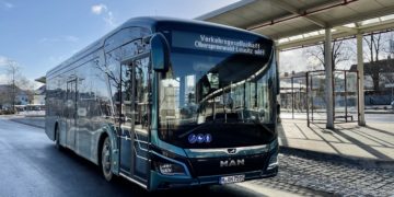Foto: MAN Lion’s City 12 E (ein Elektrobus) wird vom 21. – 25.01.2022 testweise im Stadtverkehr Senftenberg eingesetzt.