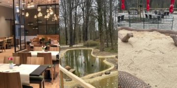 Die Gaststätte, ein neuer Schlangenspielplatz und das Kapuzinergehege an einem Ort