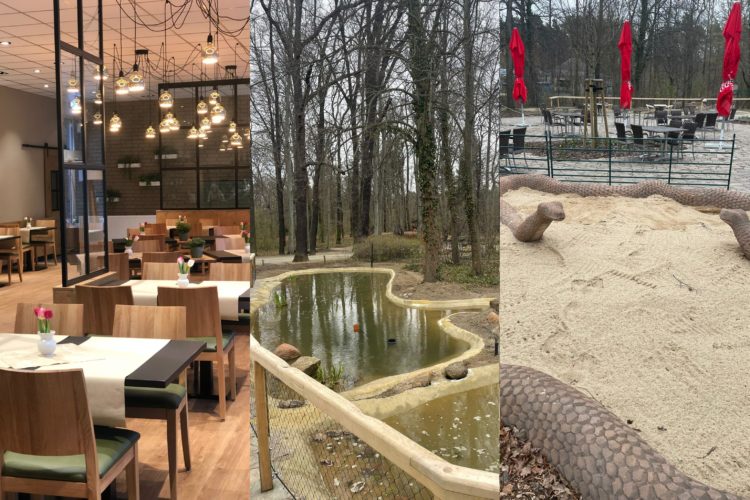 Die Gaststätte, ein neuer Schlangenspielplatz und das Kapuzinergehege an einem Ort