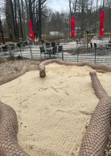 Neugestaltung im Tierpark Cottbus. Kapuzinergehege, Schlangenspielplatz, Gaststätte