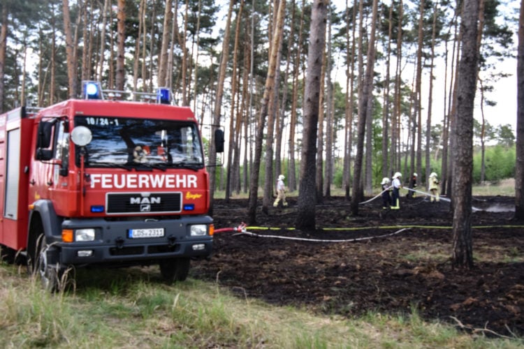 Feuerwehreinsatz Anfang Mai 2022 bei einem Waldbrand bei Luckau, Foto: Blaulichtreport Lausitz