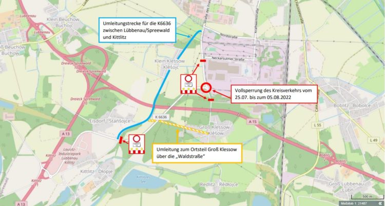 Umleitungsstrecke für die K6636 zwischen Lübbenau und Kittlitz (Bild: Stadt Lübbenau)