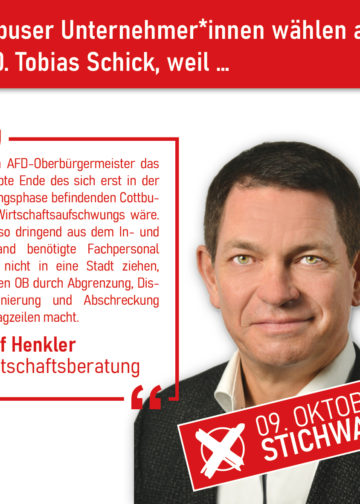 Cottbuser Unternehmer rufen zur Wahl von Tobias Schick auf