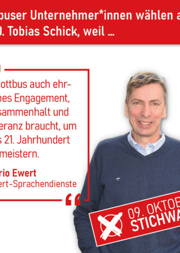 Cottbuser Unternehmer rufen zur Wahl von Tobias Schick auf