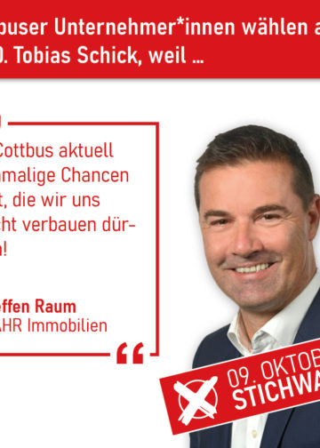 Cottbuser Unternehmer rufen zur Wahl von Tobias Schick auf