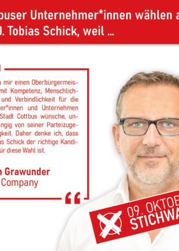 Cottbuser Unternehmer rufen zur Wahl von Tobias Schick auf