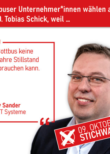 Cottbuser Unternehmer rufen zur Wahl von Tobias Schick auf