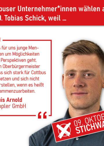Cottbuser Unternehmer rufen zur Wahl von Tobias Schick auf
