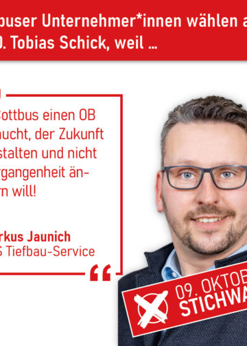 Cottbuser Unternehmer rufen zur Wahl von Tobias Schick auf