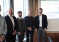 Kooperationspartner: Fabian von Oesen, Leiter Erneuerbare Energien LEAG / Thomas Kühnert, Managing Director envia Therm / Dominique Guillou, Geschäftsführer EP New Energies / Thorsten Kramer, Vorstandsvorsitzender LEAG / Patrick Kather, Vorstandsmitglied enviaM, v.l.n.r., Foto: LEAG