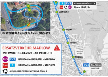 Bauarbeiten auf Madlower Hauptstraße. Schienenersatzverkehr in Cottbus