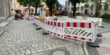Am und um den Cottbuser Gerichtsplatz müssen Trinkwasserleitungen und
Schmutzwasserkanäle umfassend saniert werden (Foto: LWG)