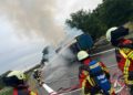 LKW Brand auf der A13 zwischen Großräschen und Bronkow, Foto: FFW Großräschen Nord