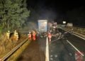 LKW Brand auf der A13 zwischen Großräschen und Bronkow, Foto: FFW Großräschen Nord