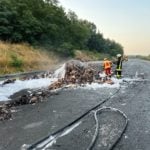 LKW Brand auf der A13 zwischen Großräschen und Bronkow, Foto: FFW Großräschen Nord