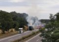 LKW Brand auf der A13 zwischen Großräschen und Bronkow, Foto: FFW Bronkow