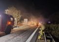 LKW Brand auf der A13 zwischen Großräschen und Bronkow, Foto: FFW Bronkow