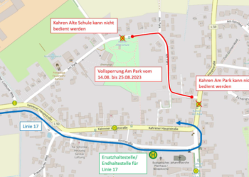 Vollsperrung in Kahren: Cottbusverkehr mit Änderungen auf Buslinie 17