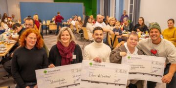 Foto (v.l.n.r.): Pfarrerin des Carl-Thiem-Klinikums Karen Martens, Diplom-Psychologin Gitta Sorge, Spender und Weltrekordhalter Julian Noel, die Vorsitzende der „Elterninitiative für krebskranke Kinder e.V. Cottbus“ Kathrin Koal und „Liebe kennt keine Liga“-Open Air Initiator Alexander Knappe.