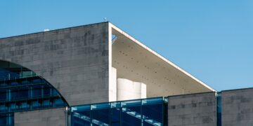 Berlin, Germany - July 27, 2019: The Bundeskanzleramt, German Federal Chancellery, main seat and office of German Chancellor Angela Merkel
