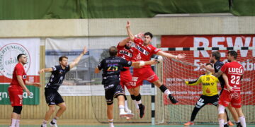Im Hinspiel setzte sich der LHC Cottbus deutlich mit 34:16 gegen den BFC Preussen durch. (Bild: Steffen Beyer)