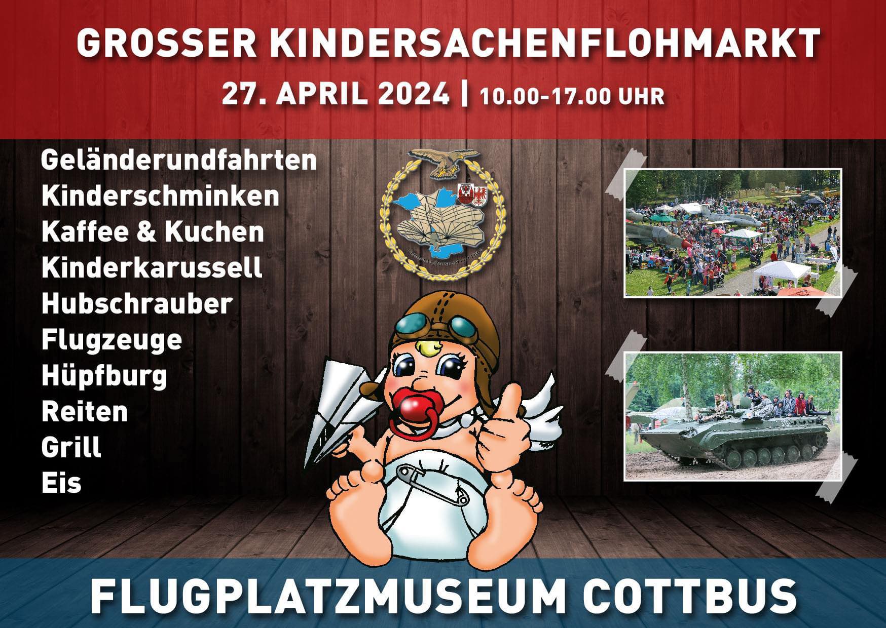 Kindersachenflohmarkt beim Flugplatzmuseum Cottbus in Ströbitz