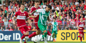 2022 waren die Lausitzer nur knapp mit 1:2 am SV Werder Bremen gescheitert. Mit dabei damals auch Ex-Cottbuser Leonardo Bittencourt. Bild: Christiane Weiland