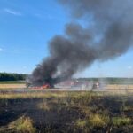 Ein Mähdrescher brannte bei Großkoschen; Blaulichtreport Lausitz