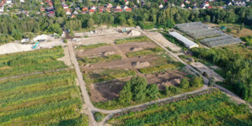 elände nach dem Rückbau der Gewächshäuser – hier entstehen die Pflanzquartiere der Baumuniversität und Agroforstflächen (Bild: SFPM)