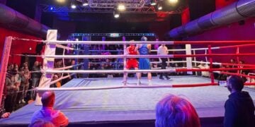 Boxring im Konzertsaal des Gladhouse Cottbus während der Boxnight