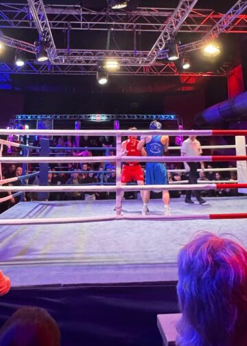 Boxring im Konzertsaal des Gladhouse Cottbus während der Boxnight