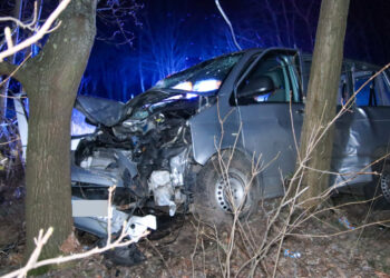 Calau: Transporter prallt gegen Baum – Feuerwehr muss Fahrer befreien
