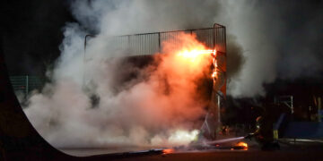 Brand der Skateranlage in Cottbus-Schmellwitz; Foto: Blaulichtreport Lausitz